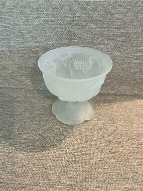 #866 Vintage Avon Frosted White Glass Pedestal Dessert Dish